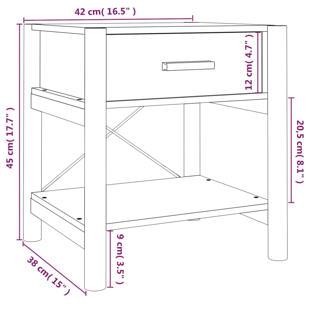Nattbord 2 stk hvit 42x38x45 cm konstruert tre