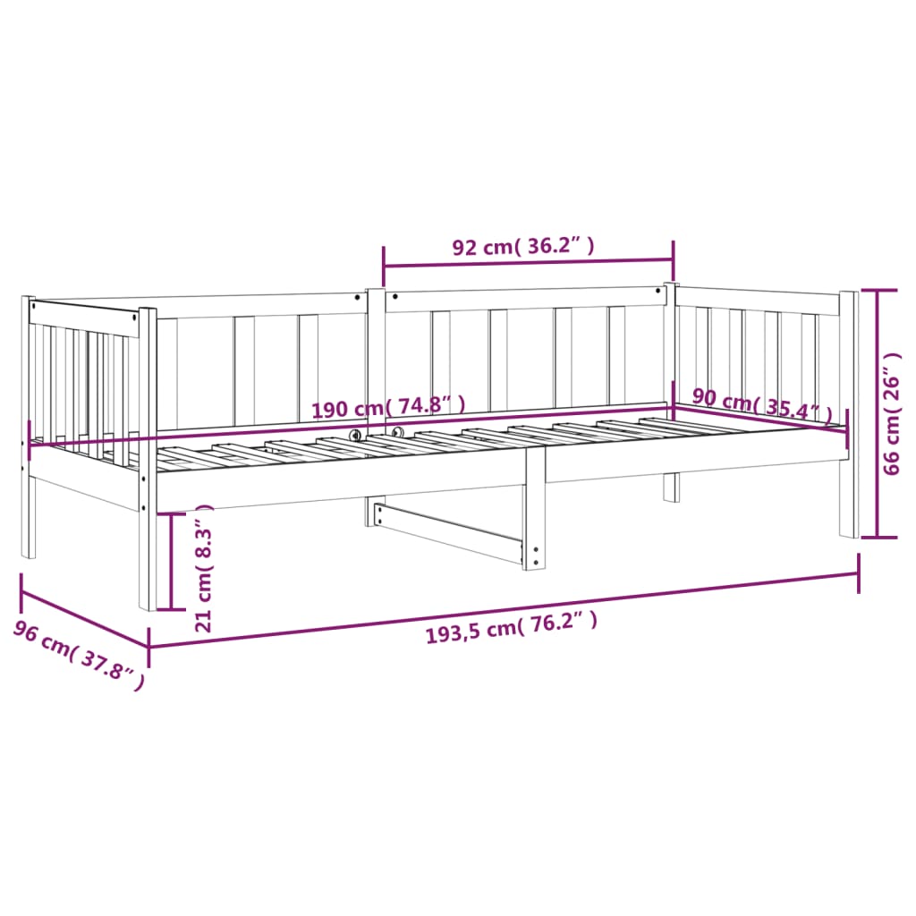 Dagseng uten madrass 90x190 cm heltre furu