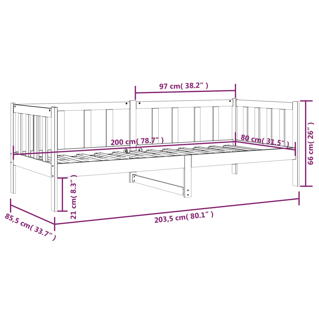 Dagseng svart 80x200 cm heltre furu