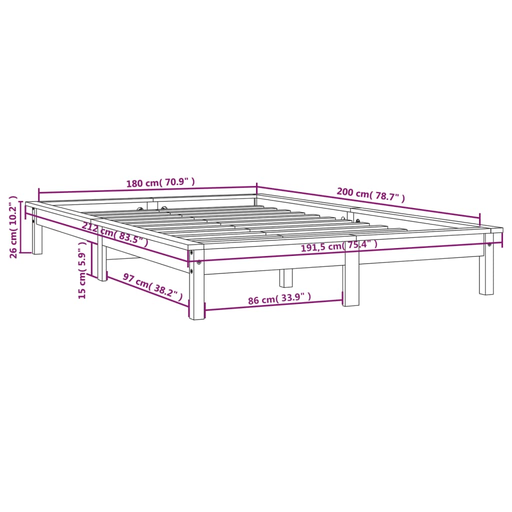 Sengeramme grå 180x200 cm heltre furu Super King
