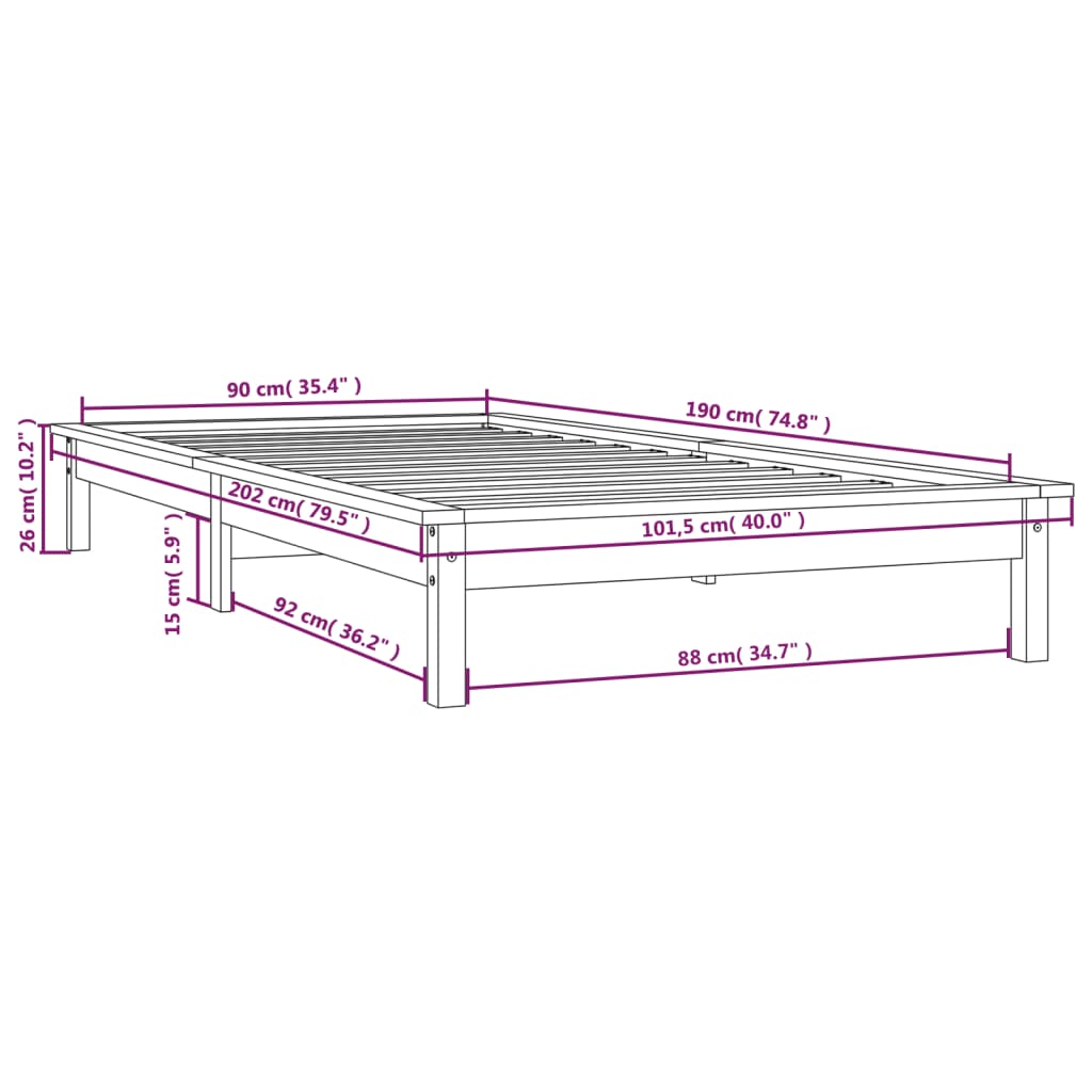 Sengeramme grå 90x190 cm heltre furu 3FT Single