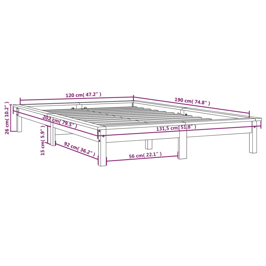 Sengeramme grå 120x190 cm heltre furu 4FT Small Double