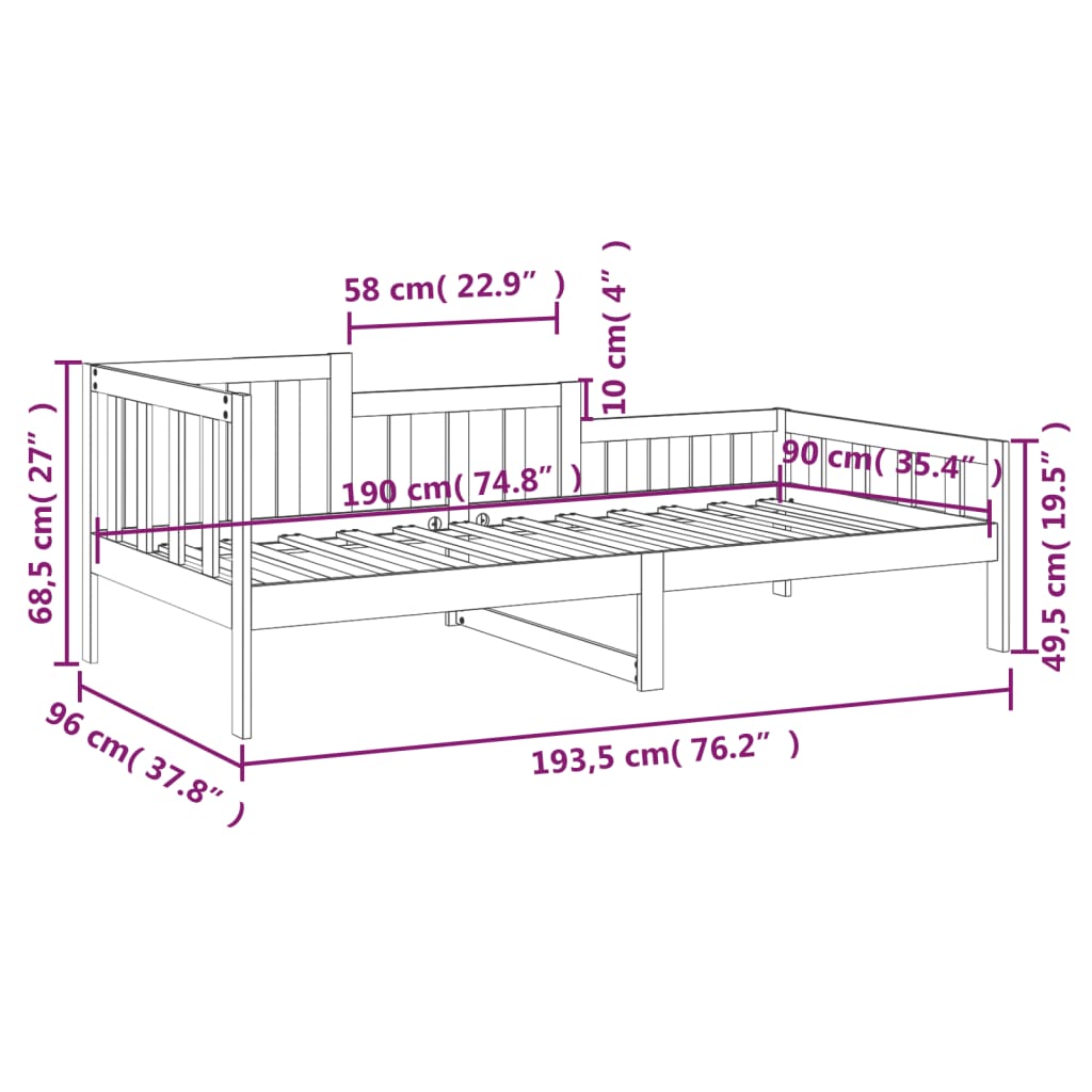 Dagseng uten madrass hvit 90x190 cm heltre furu