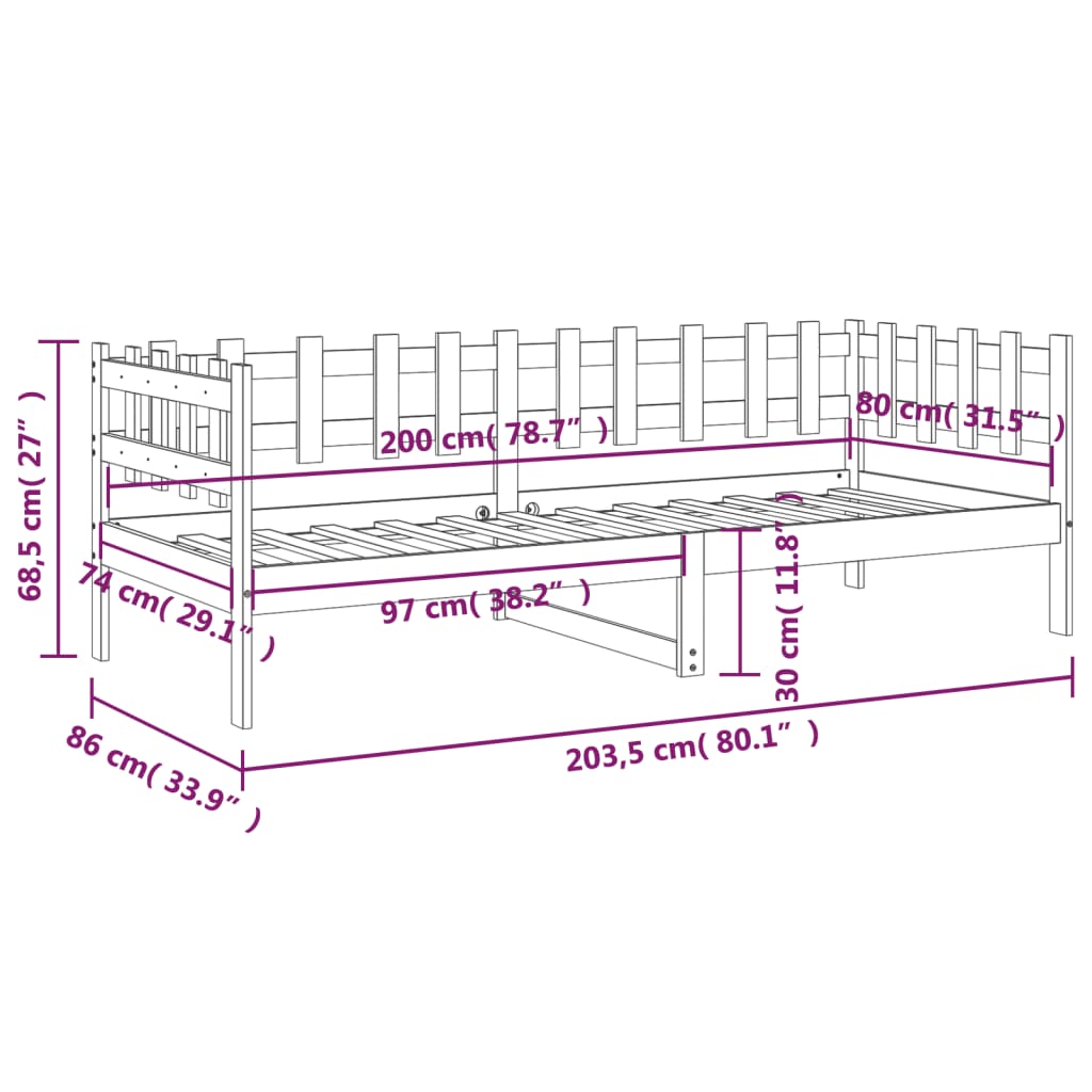 Dagseng honningbrun 80x200 cm heltre furu