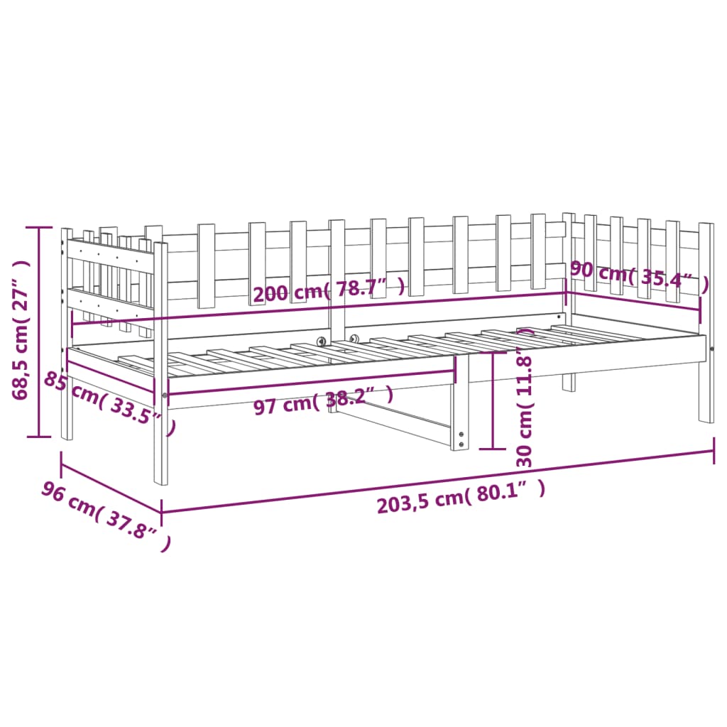 Dagseng honningbrun 90x200 cm heltre furu