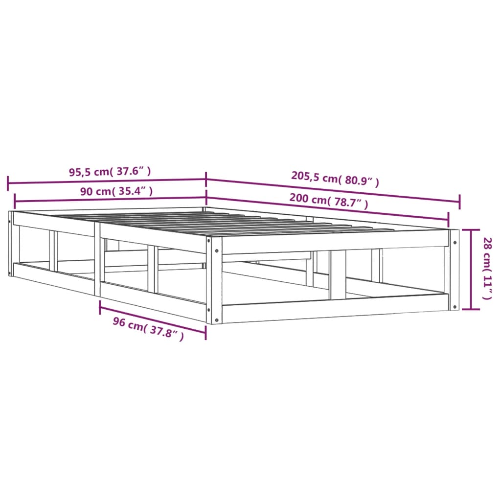 Sengeramme 90x200 cm heltre