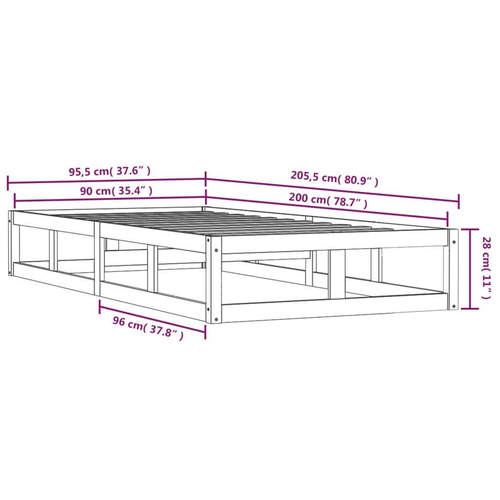 Sengeramme hvit 90x200 cm heltre