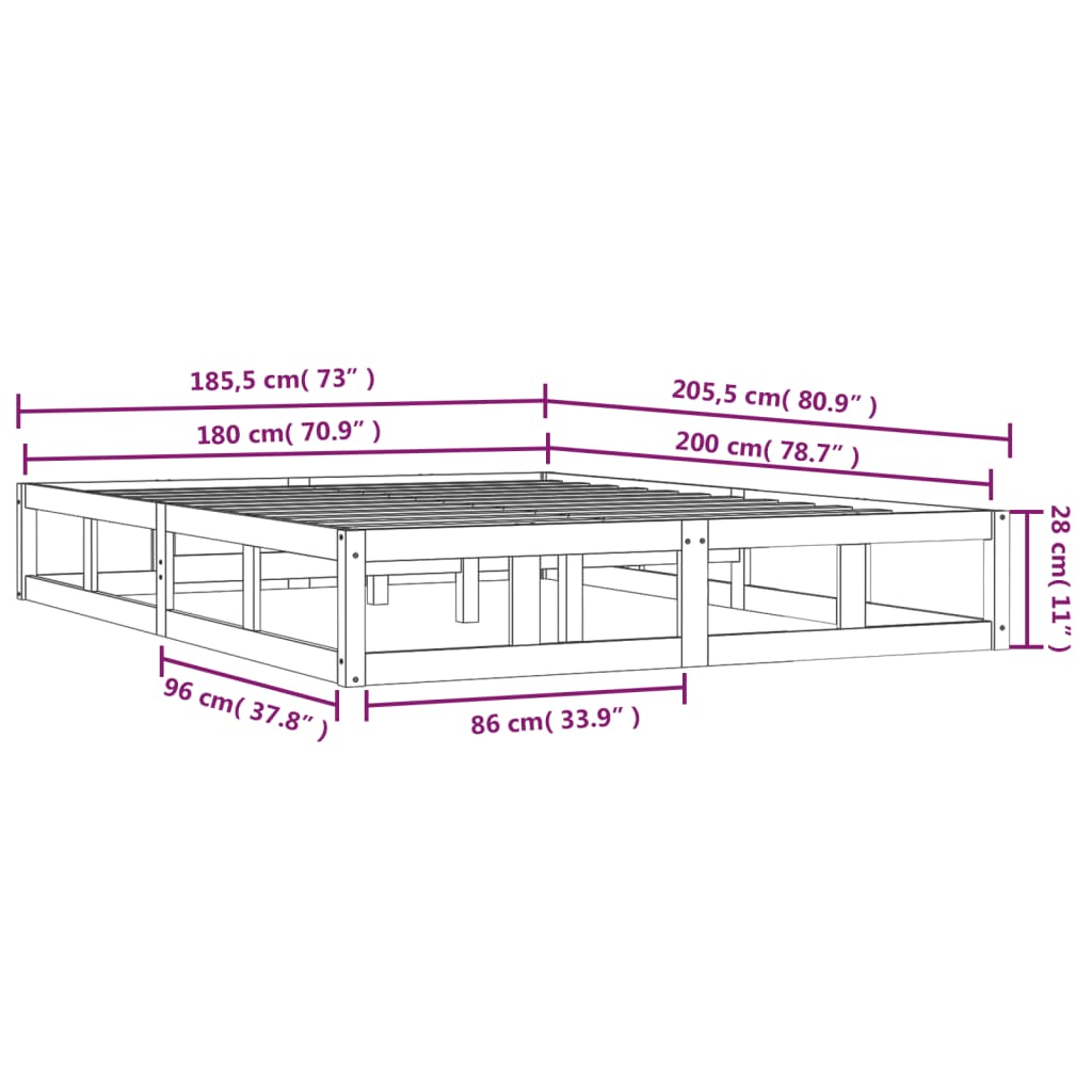 Sengeramme hvit 180x200 cm 6FT Super King heltre