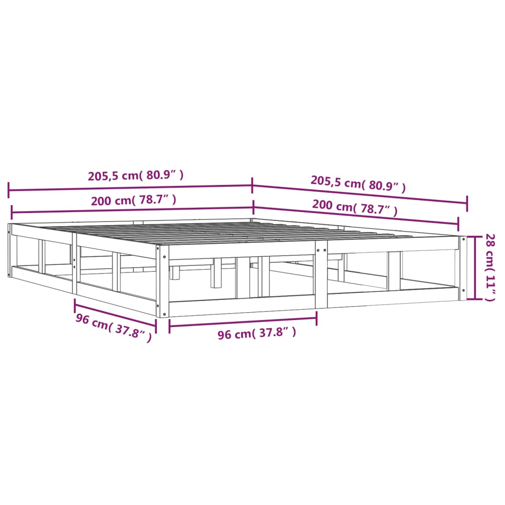 Sengeramme hvit 200x200 cm heltre