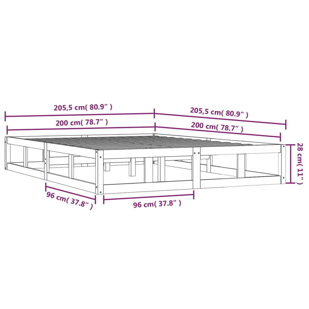 Sengeramme honningbrun 200x200 cm heltre