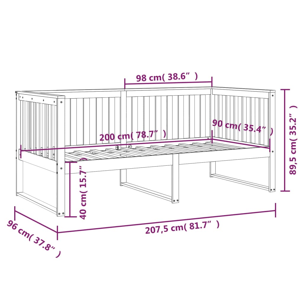 Dagseng uten madrass 90x200 cm heltre furu