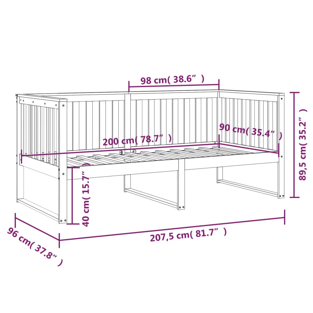 Dagseng uten madrass hvit 90x200 cm heltre furu