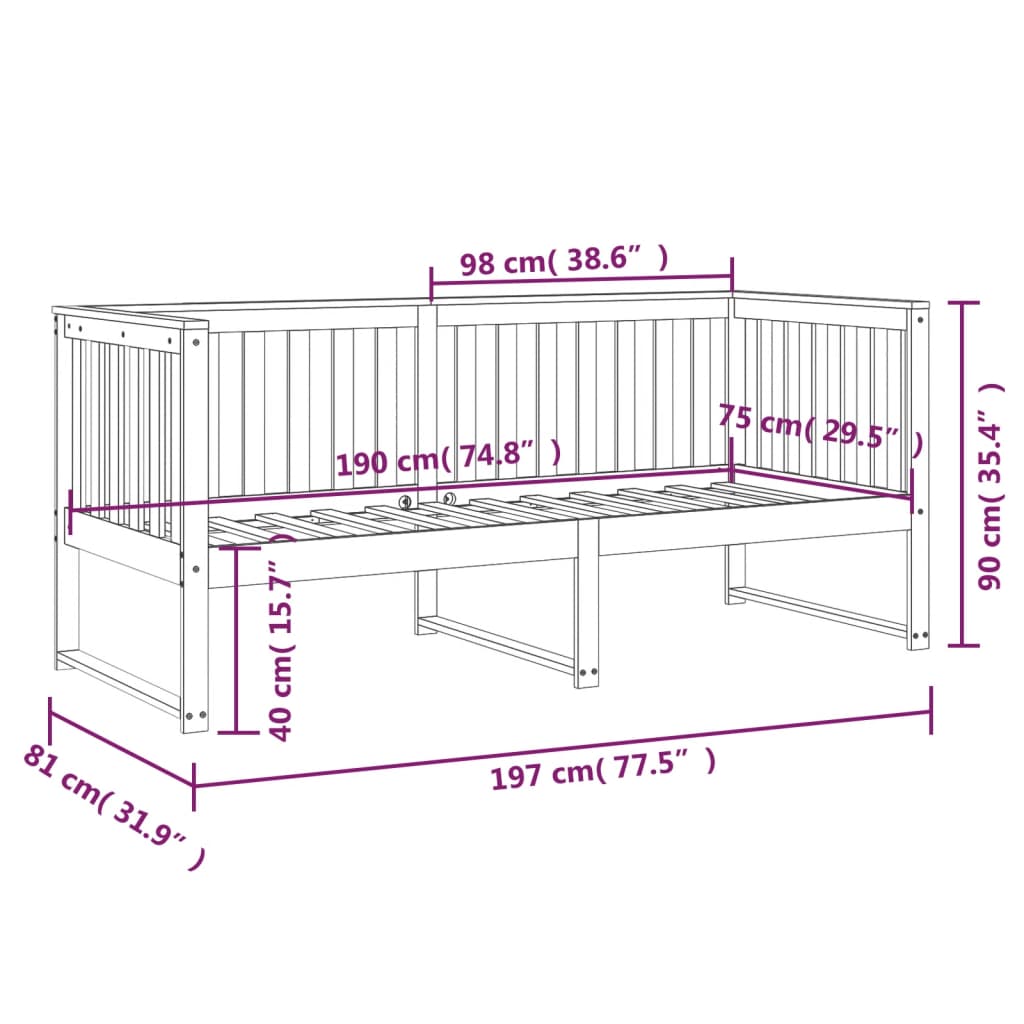 Dagseng uten madrass 75x190 cm heltre furu
