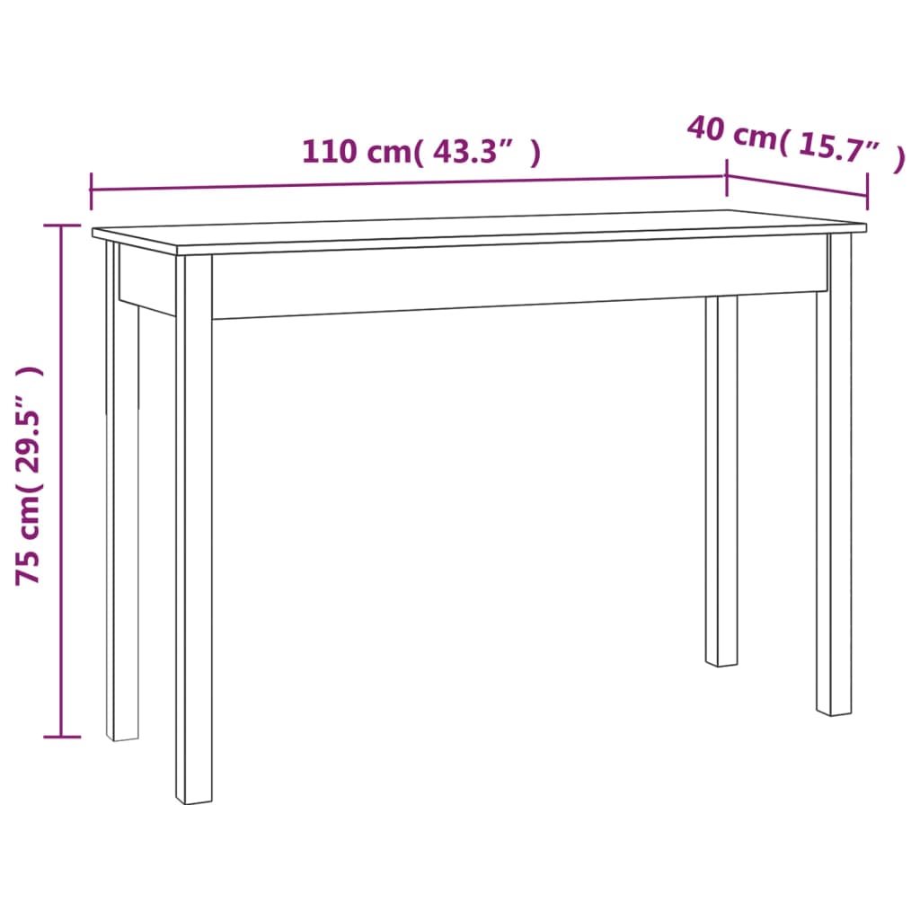 Konsollbord 110x40x75 cm heltre furu