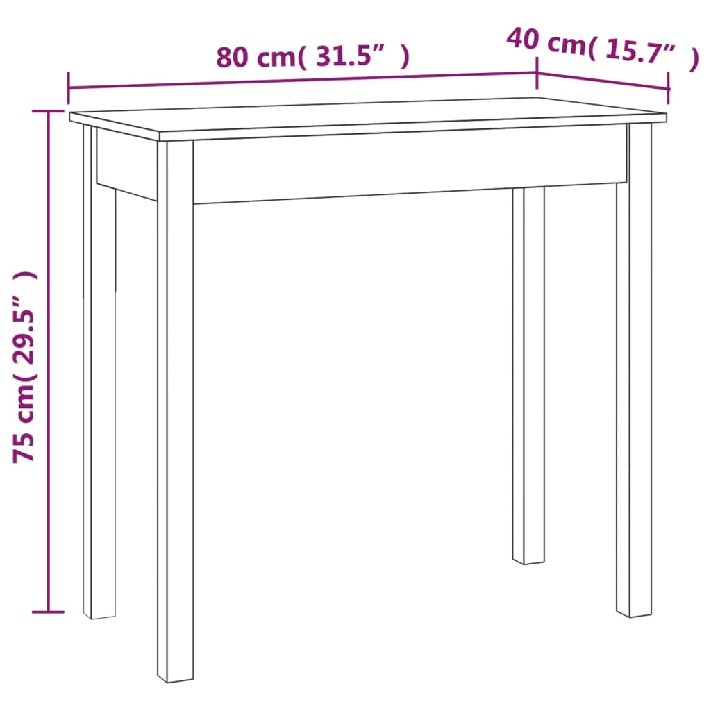 Konsollbord hvit 80x40x75 cm heltre furu