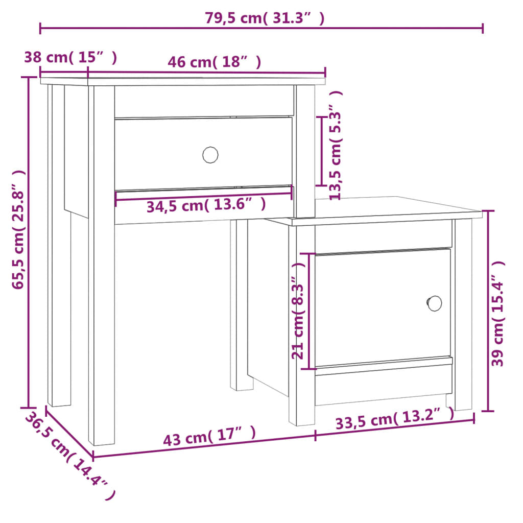 Nattbord 2 stk honningbrun 79,5x38x65,5 cm heltre furu