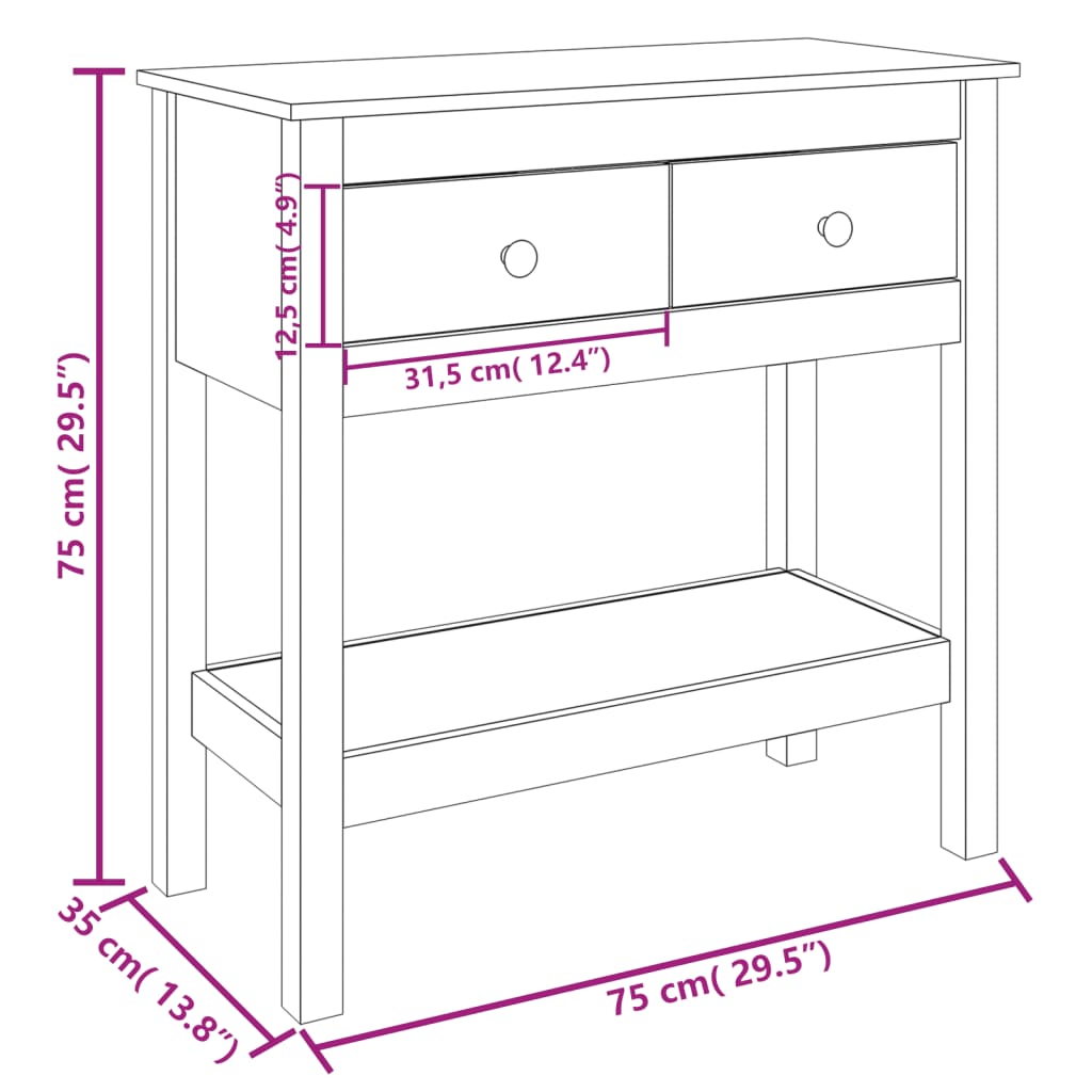 Konsollbord 75x35x75 cm heltre furu