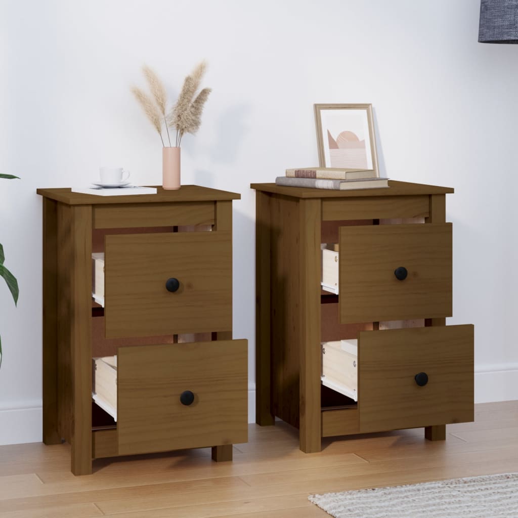 Nattbord 2 stk honningbrun 40x35x61 cm heltre furu