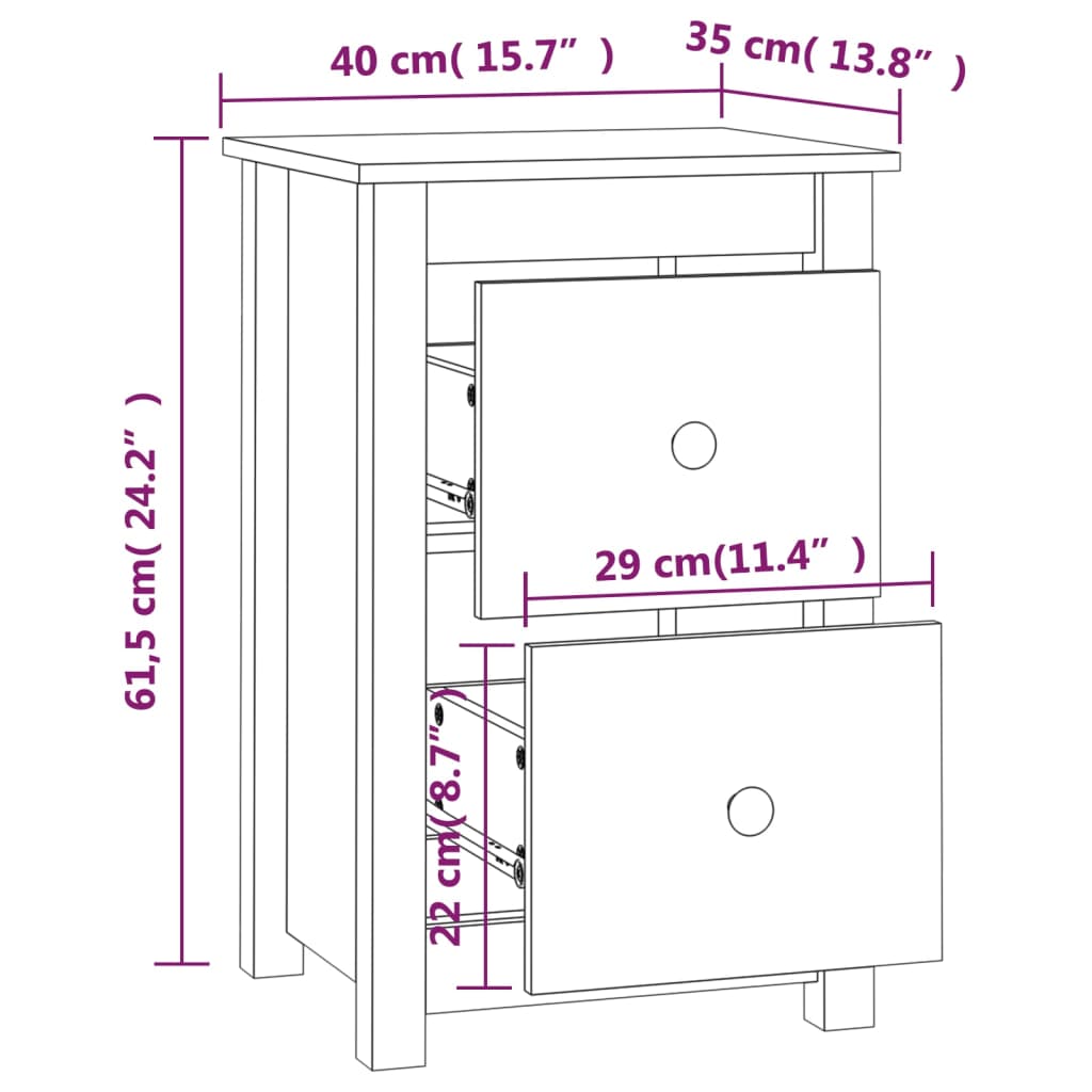 Nattbord 2 stk honningbrun 40x35x61 cm heltre furu