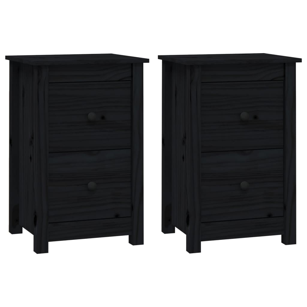 Nattbord 2 stk svart 40x35x61,5 cm heltre furu
