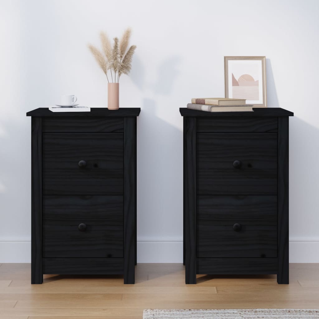 Nattbord 2 stk svart 40x35x61,5 cm heltre furu