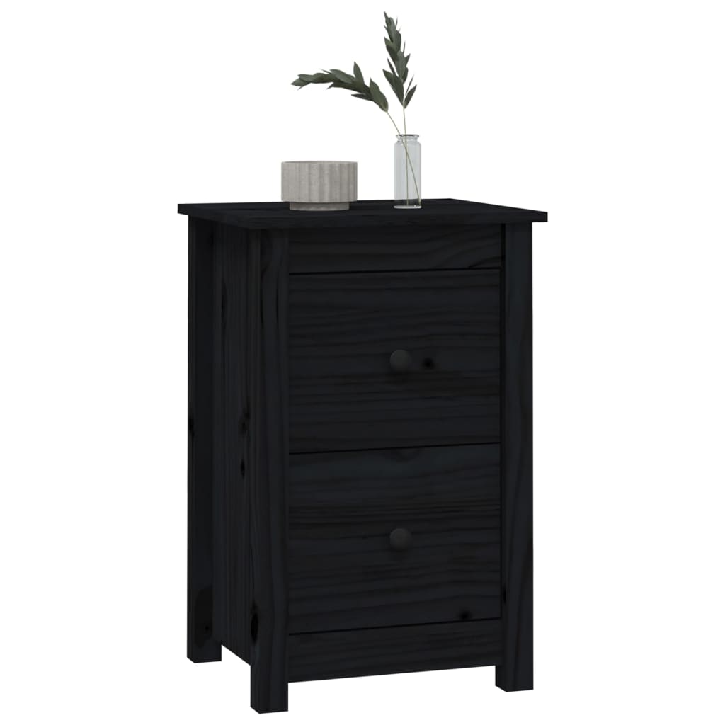 Nattbord 2 stk svart 40x35x61,5 cm heltre furu