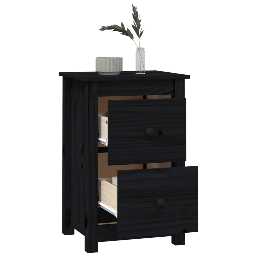 Nattbord 2 stk svart 40x35x61,5 cm heltre furu