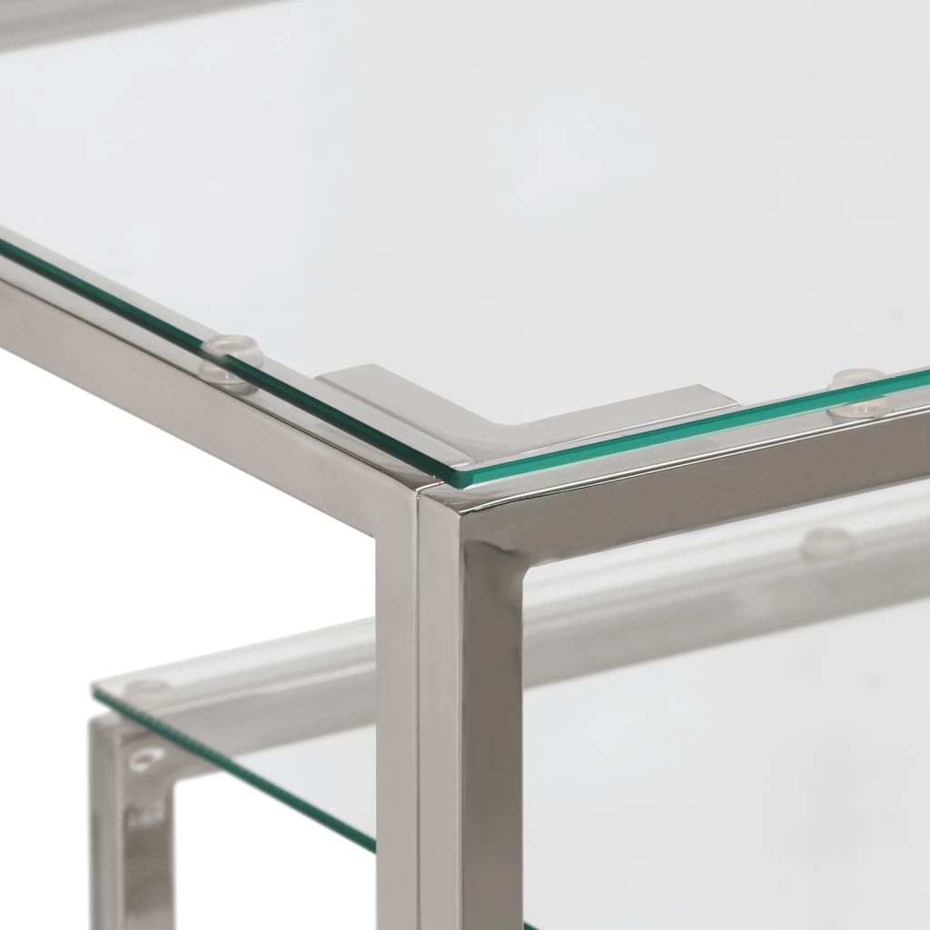 Konsollbord sølv rustfritt stål og herdet glass