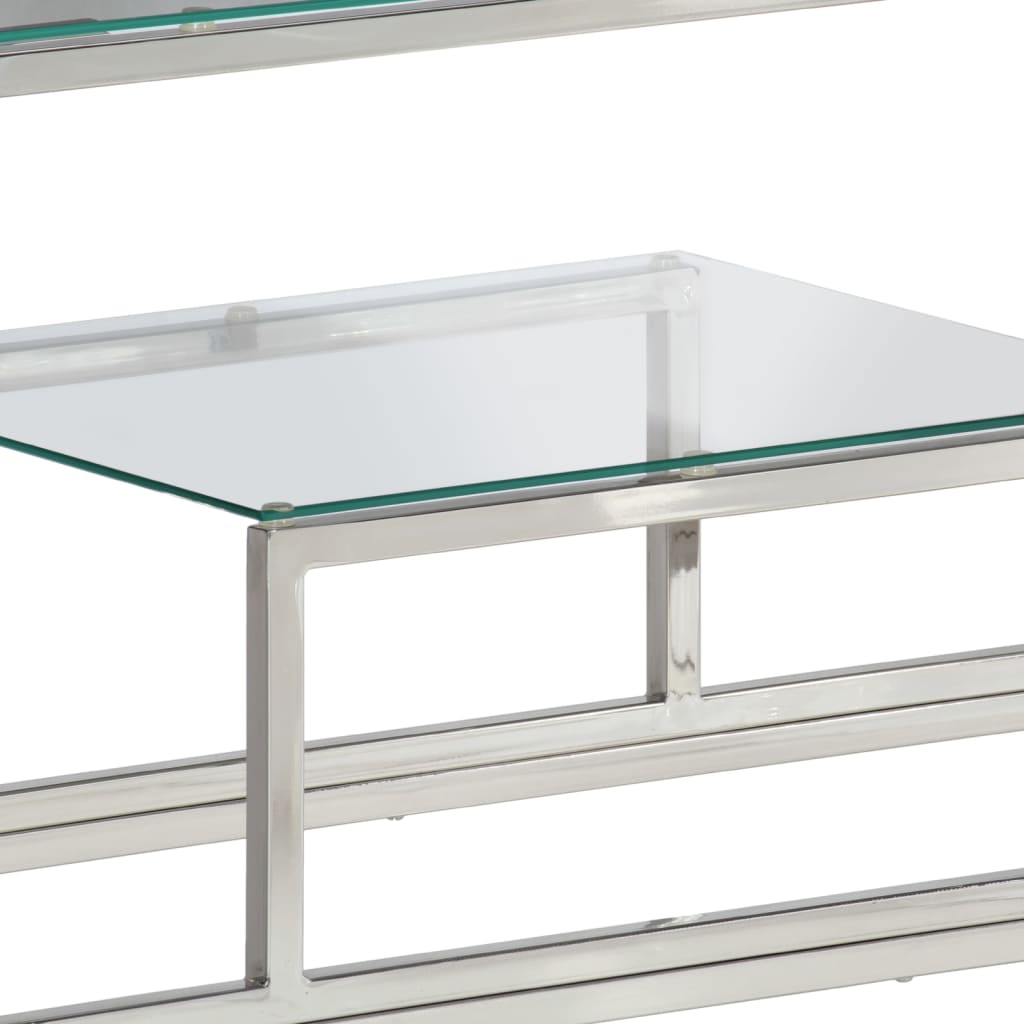Konsollbord sølv rustfritt stål og herdet glass