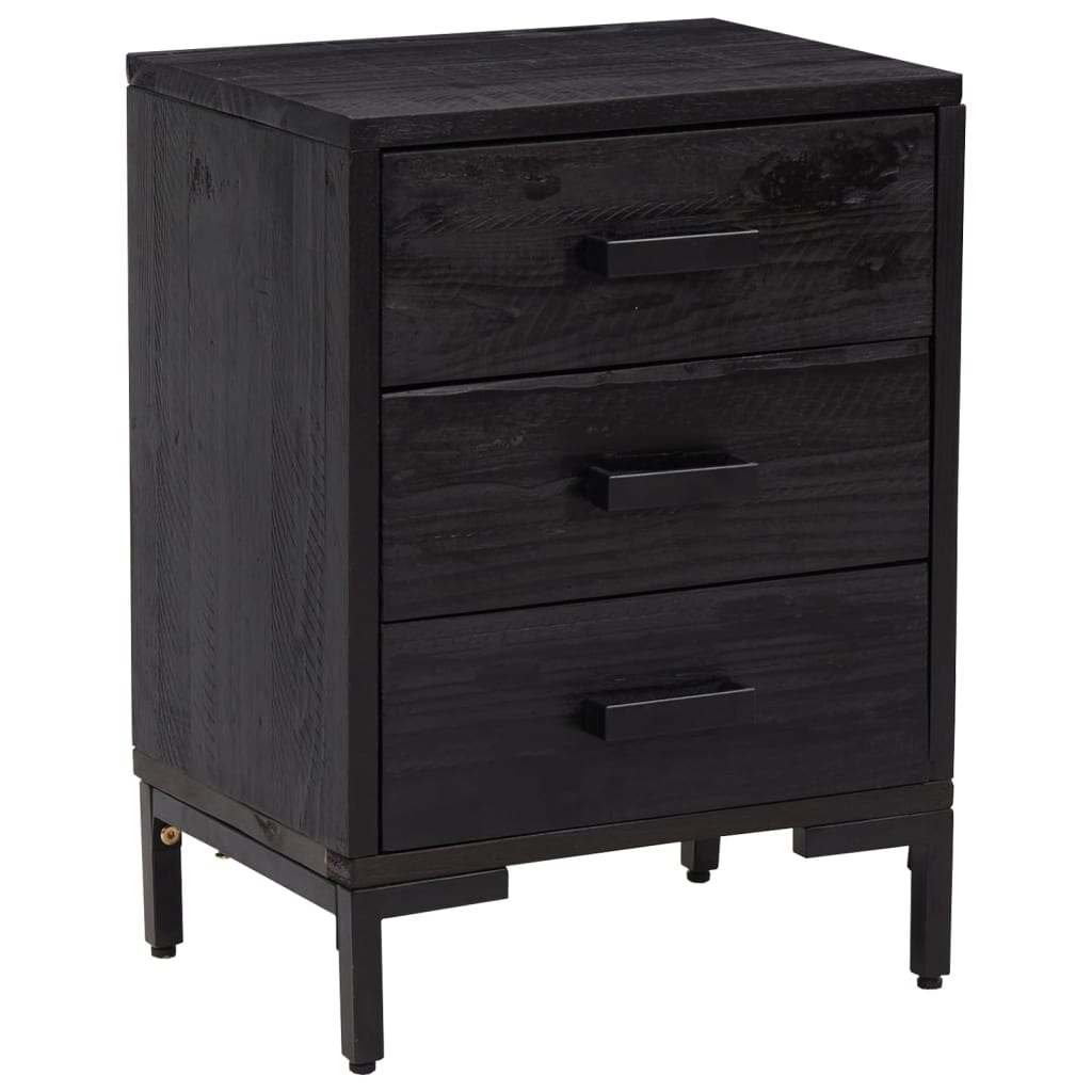 Nattbord svart 40x30x55 cm gjenvunnet heltre furu