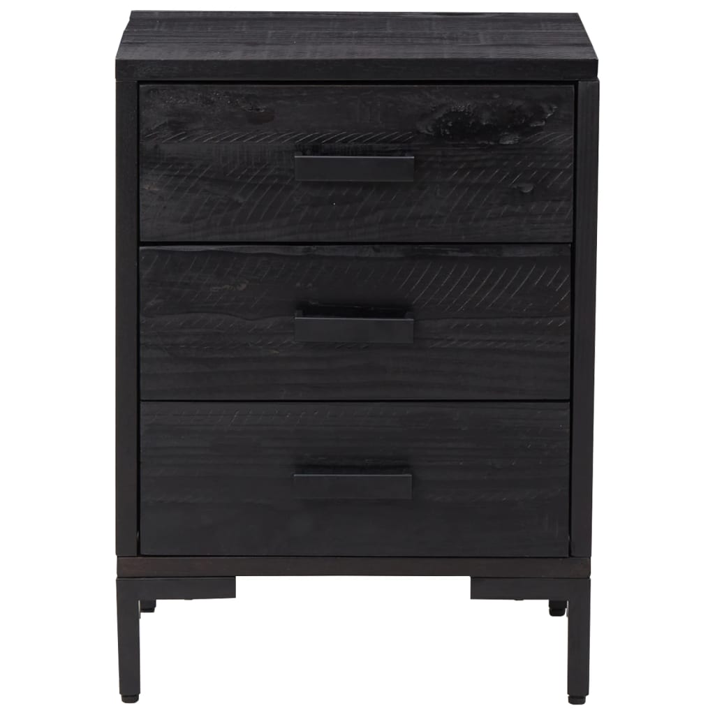 Nattbord svart 40x30x55 cm gjenvunnet heltre furu
