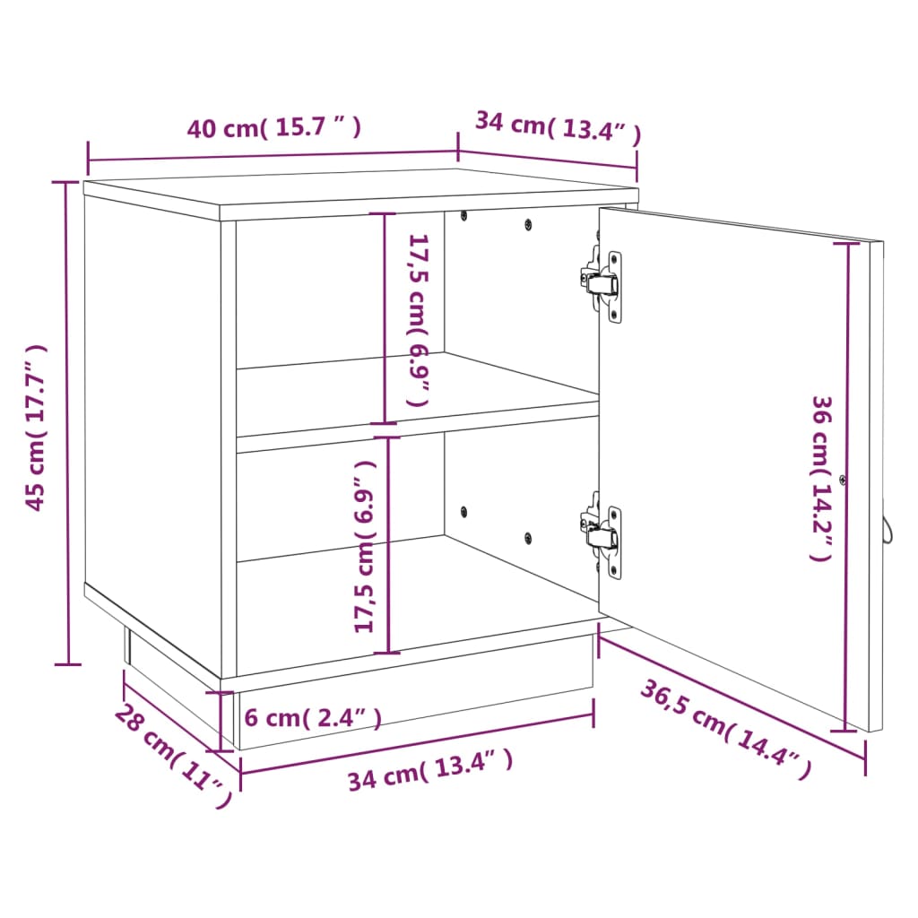 Nattbord 2 stk 40x34x45 cm heltre furu