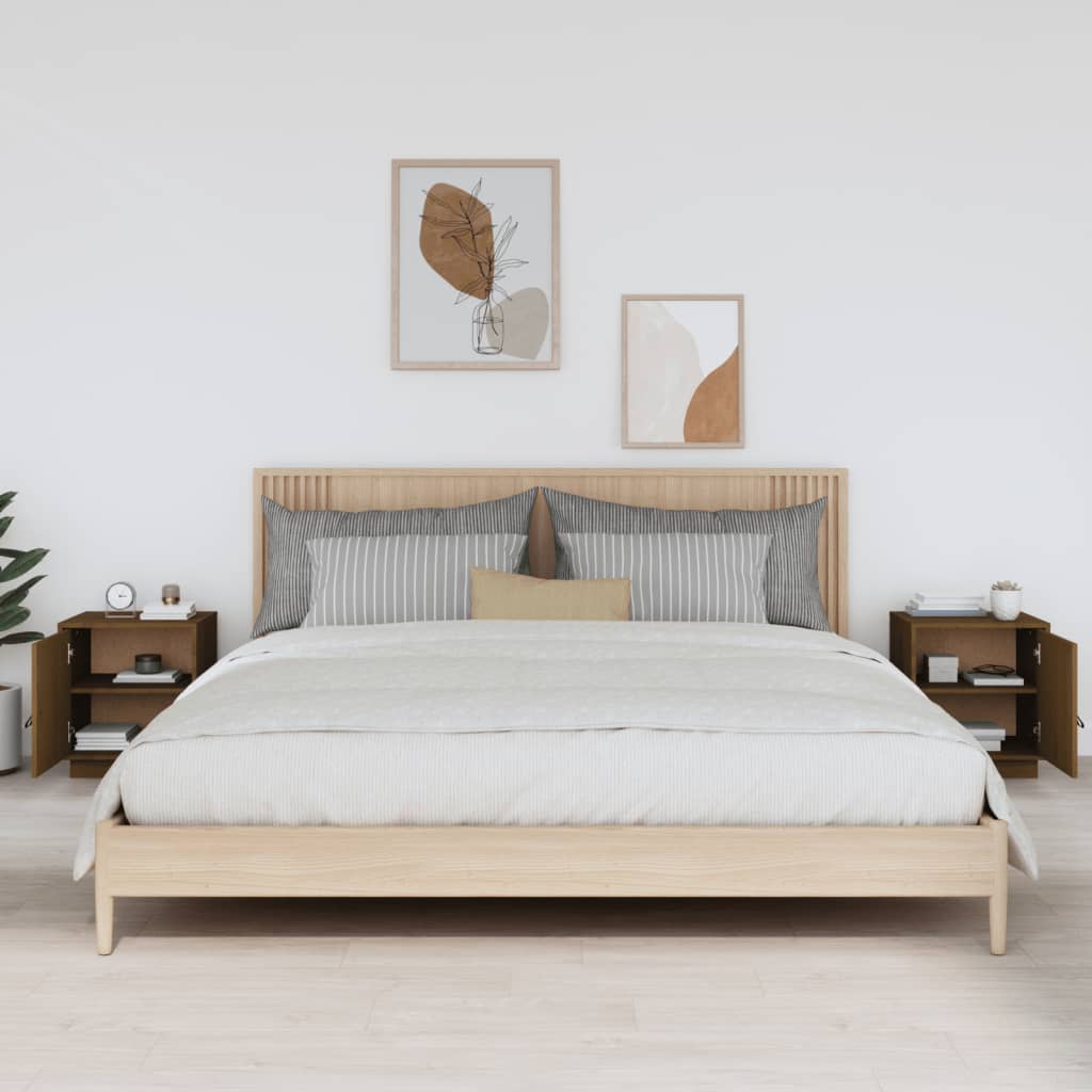 Nattbord 2 stk honningbrun 40x34x45 cm heltre furu