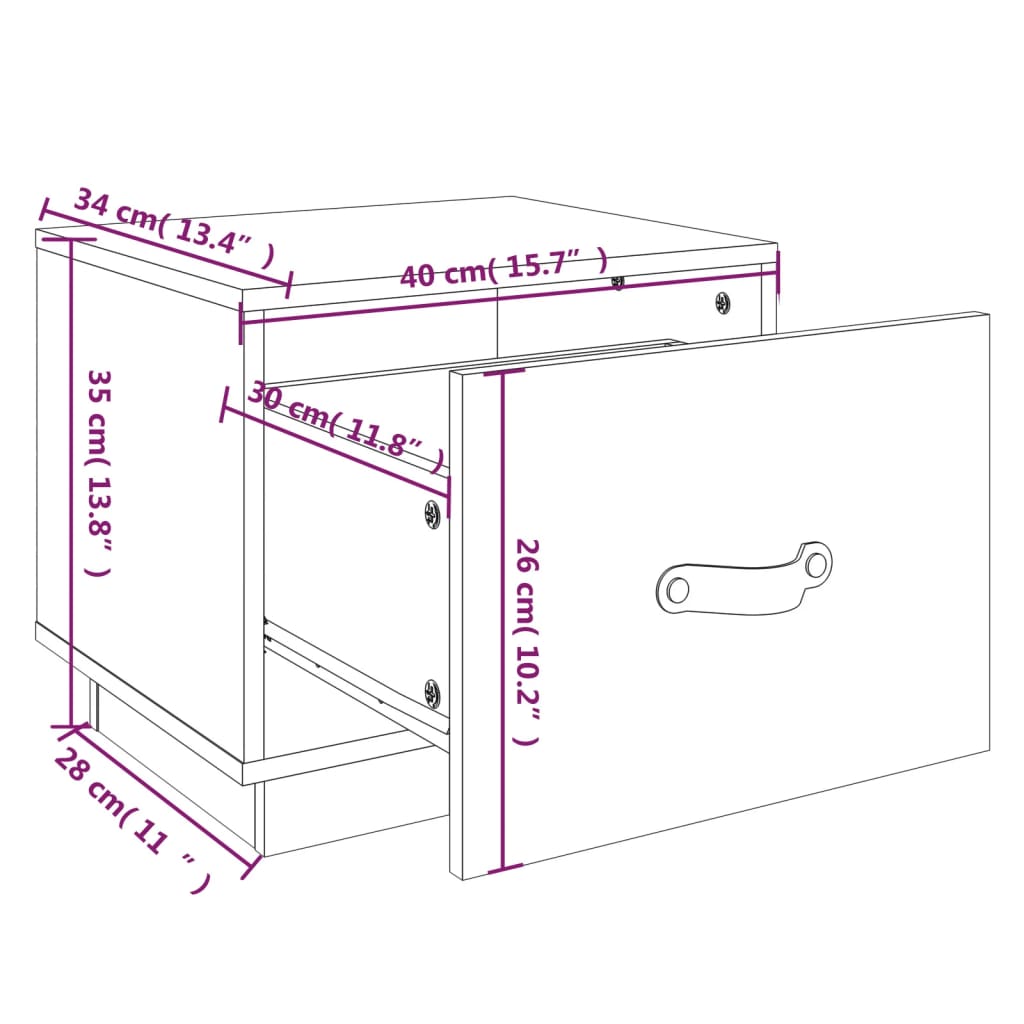 Nattbord 2 stk 40x34x35 cm heltre furu