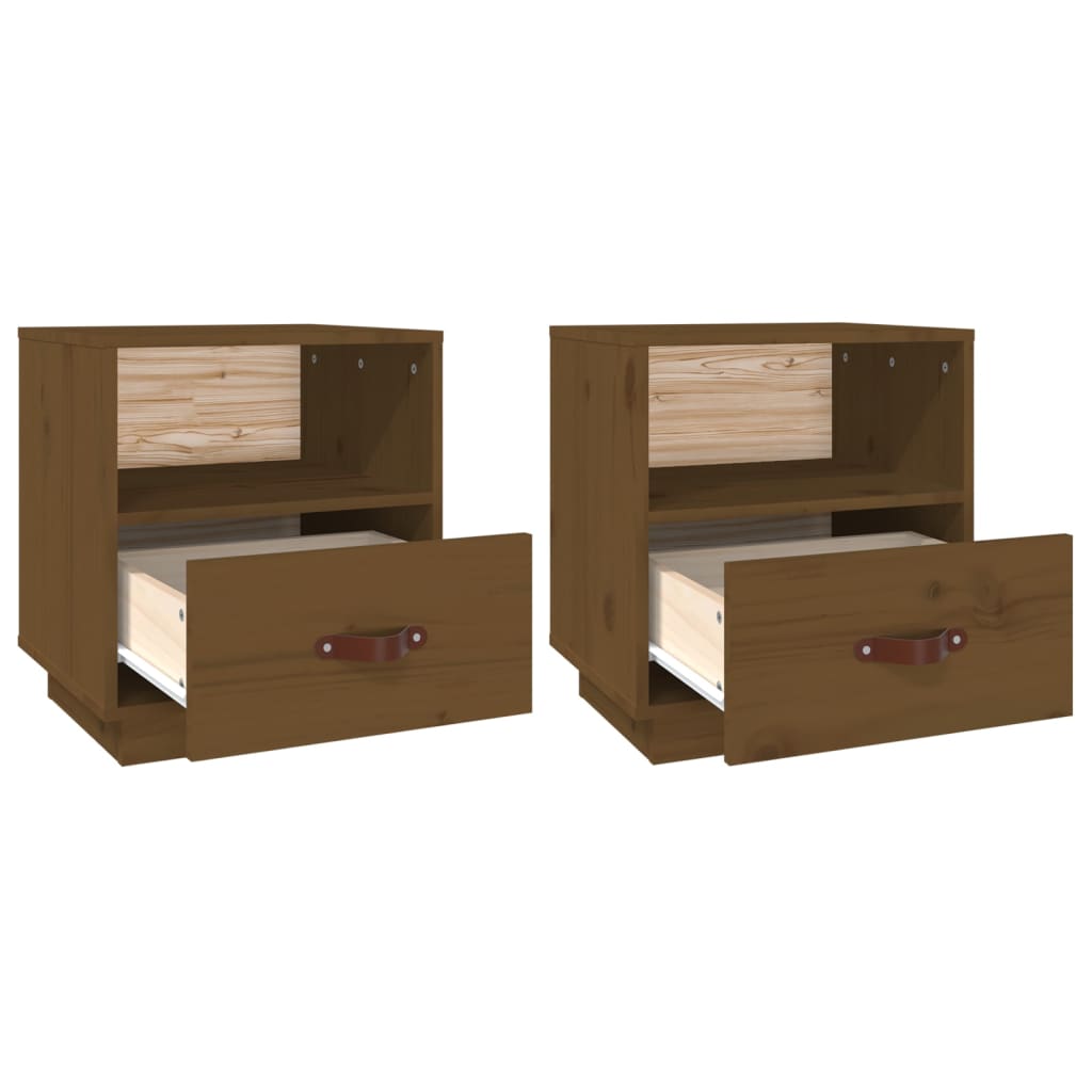 Nattbord 2 stk honningbrun 40x34x45 cm heltre furu