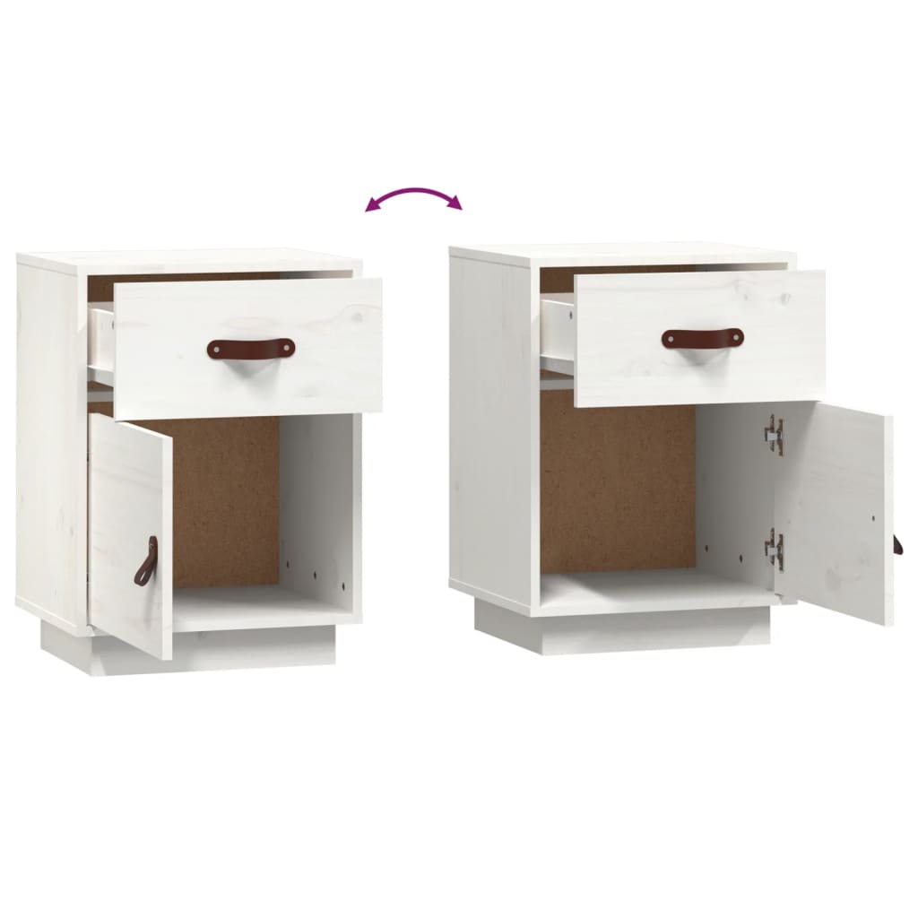 Nattbord 2 stk hvit 40x34x55 cm heltre furu