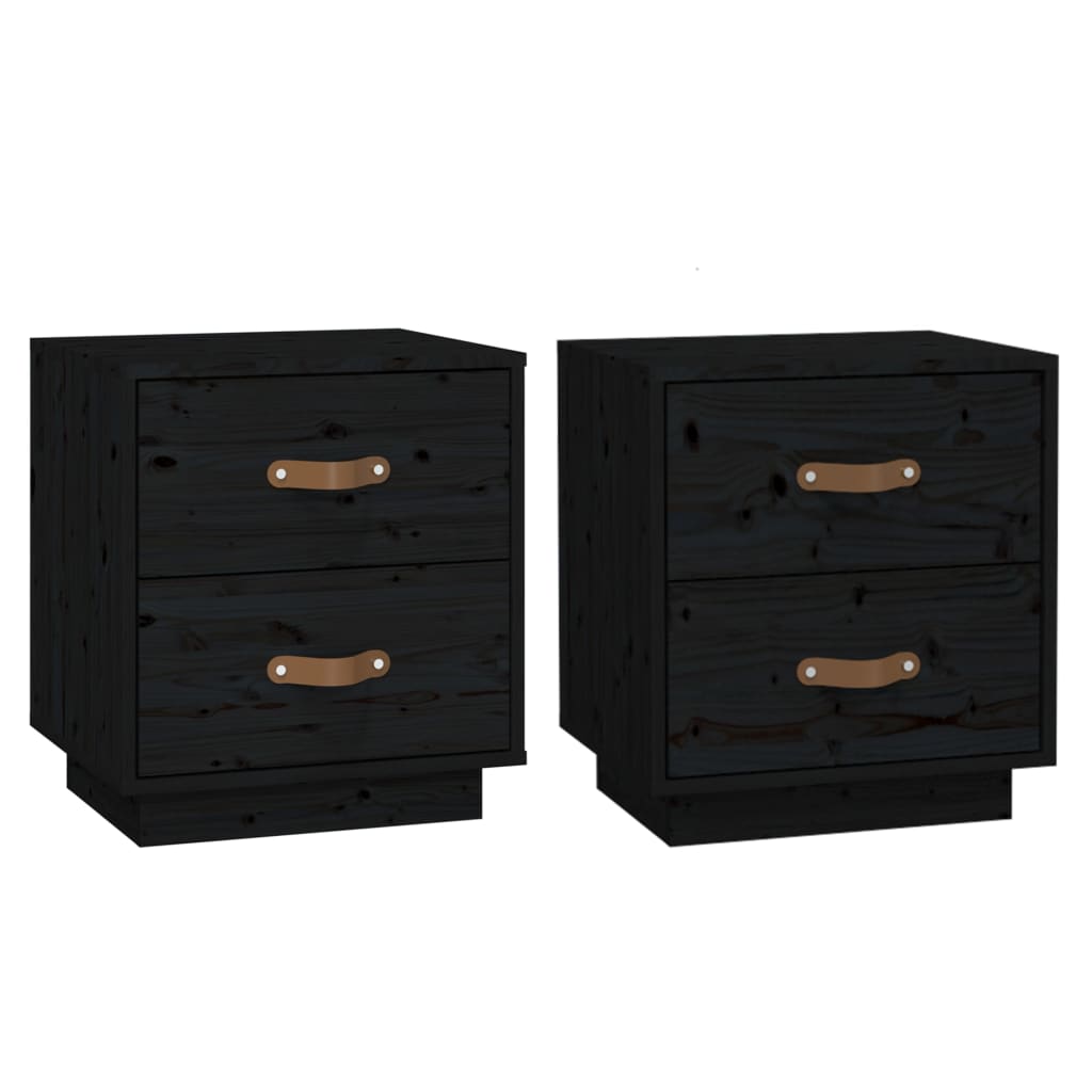 Nattbord 2 stk svart 40x34x45 cm heltre furu