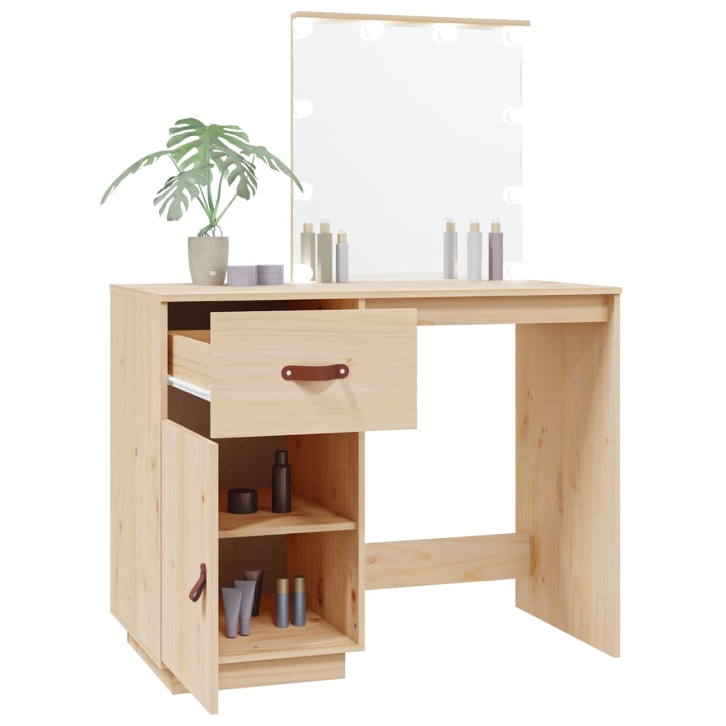 Sminkebord med LED 95x50x133,5 cm heltre furu