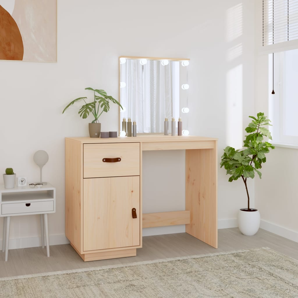 Sminkebord med LED 95x50x133,5 cm heltre furu
