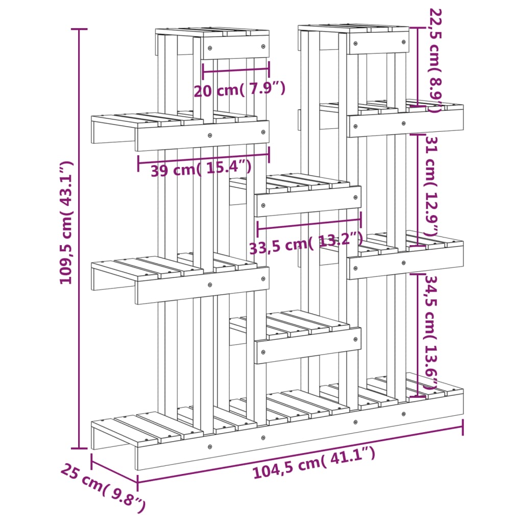 Plantestativ svart 104,5x25x109,5 cm heltre furu
