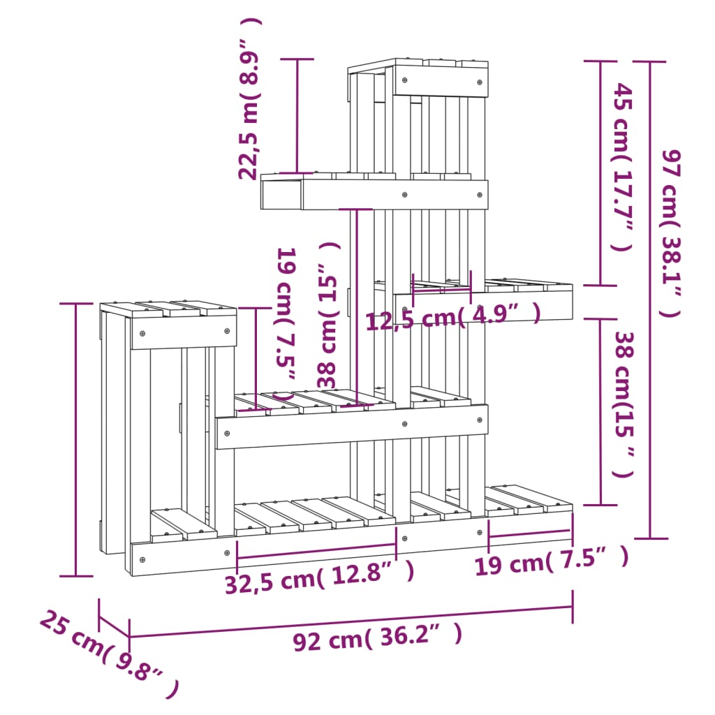 Plantestativ 92x25x97 cm heltre furu