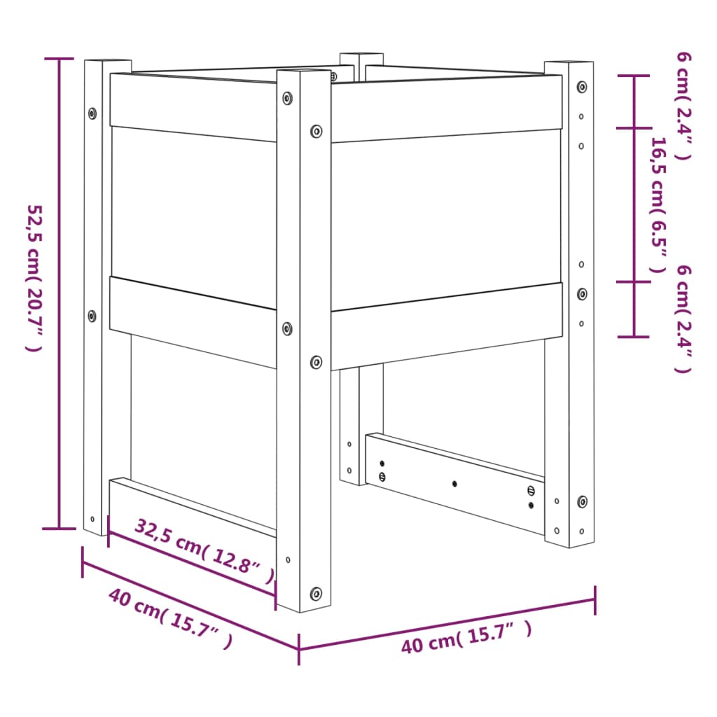 Plantekasser 2 stk grå 40x40x52,5 cm heltre furu