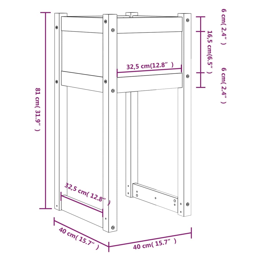 Plantekasser 2 stk grå 40x40x81 cm heltre furu