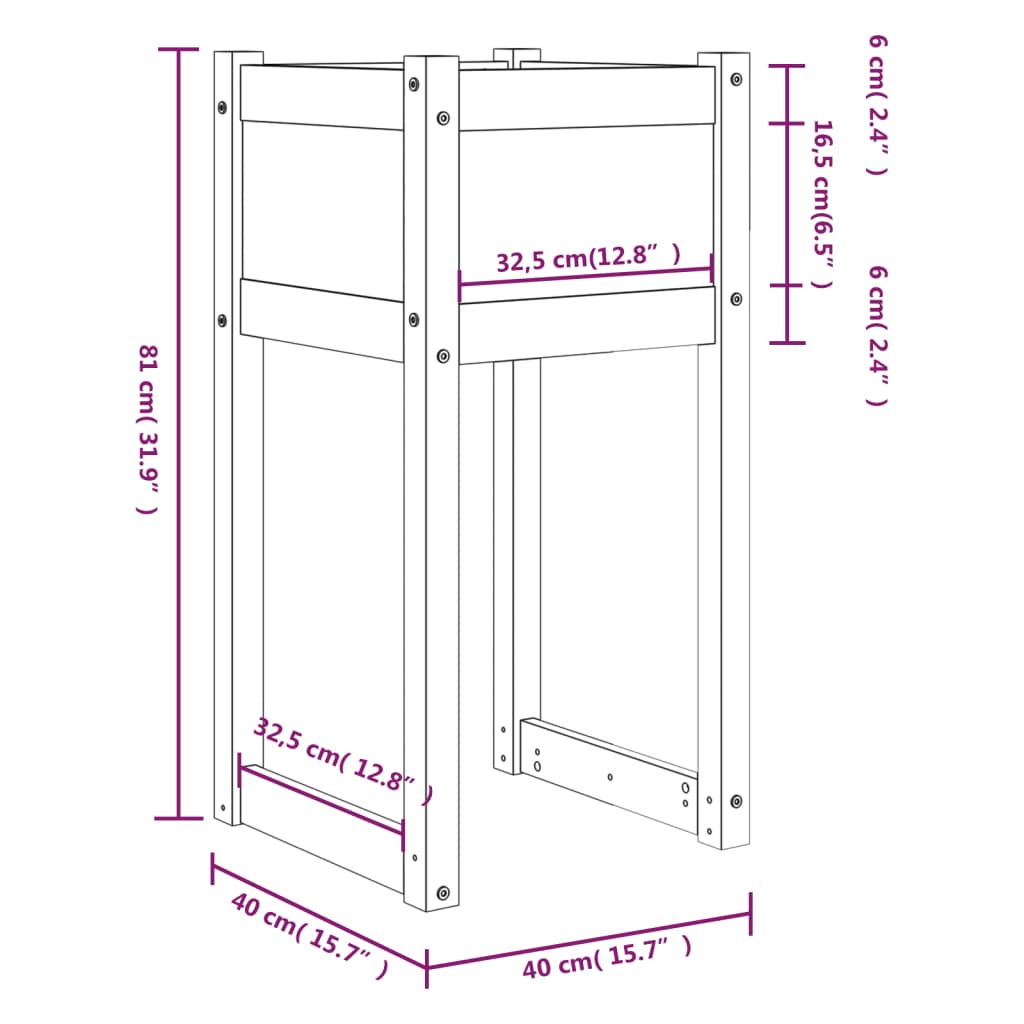 Plantekasser 2 stk svart 40x40x81 cm heltre furu