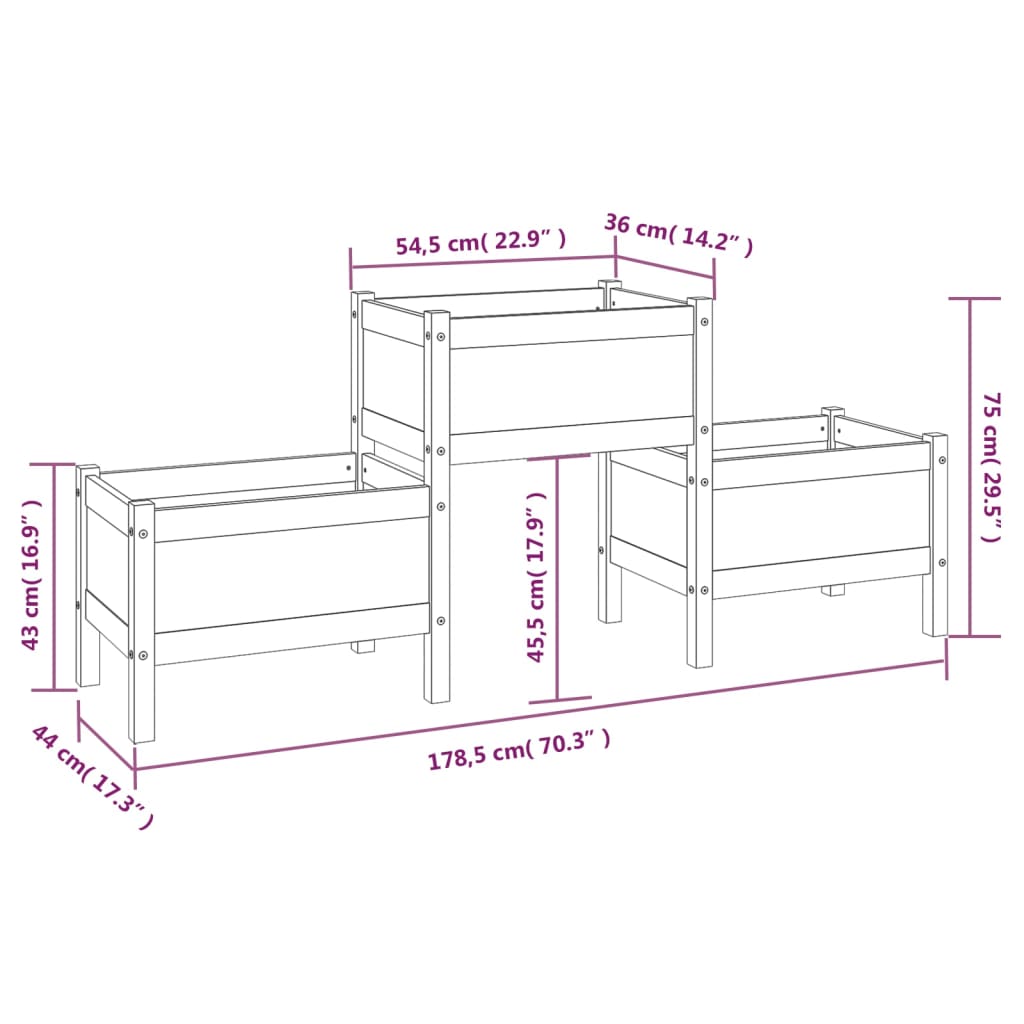 Plantekasse hvit 178,5x44x75 cm heltre furu