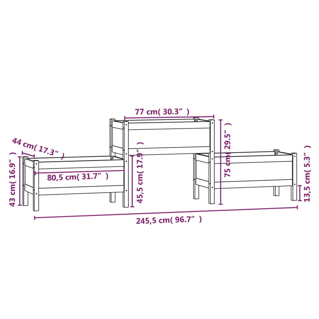 Plantekasse hvit 245,5x44x75 cm heltre furu