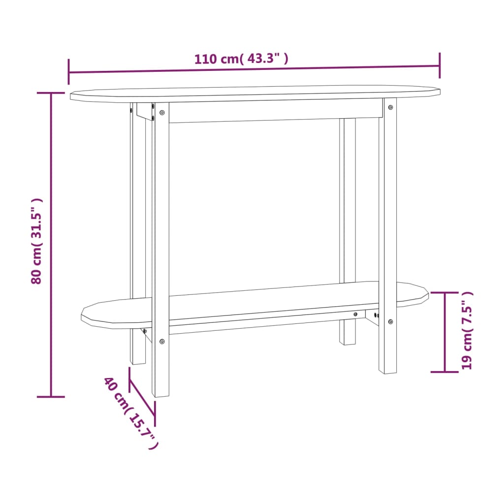 Konsollbord hvit 110x40x80 cm heltre furu