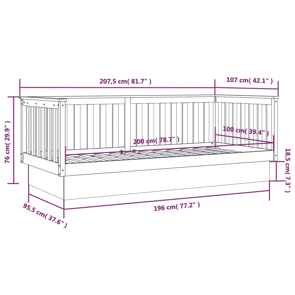 Dagseng svart 100x200 cm heltre furu