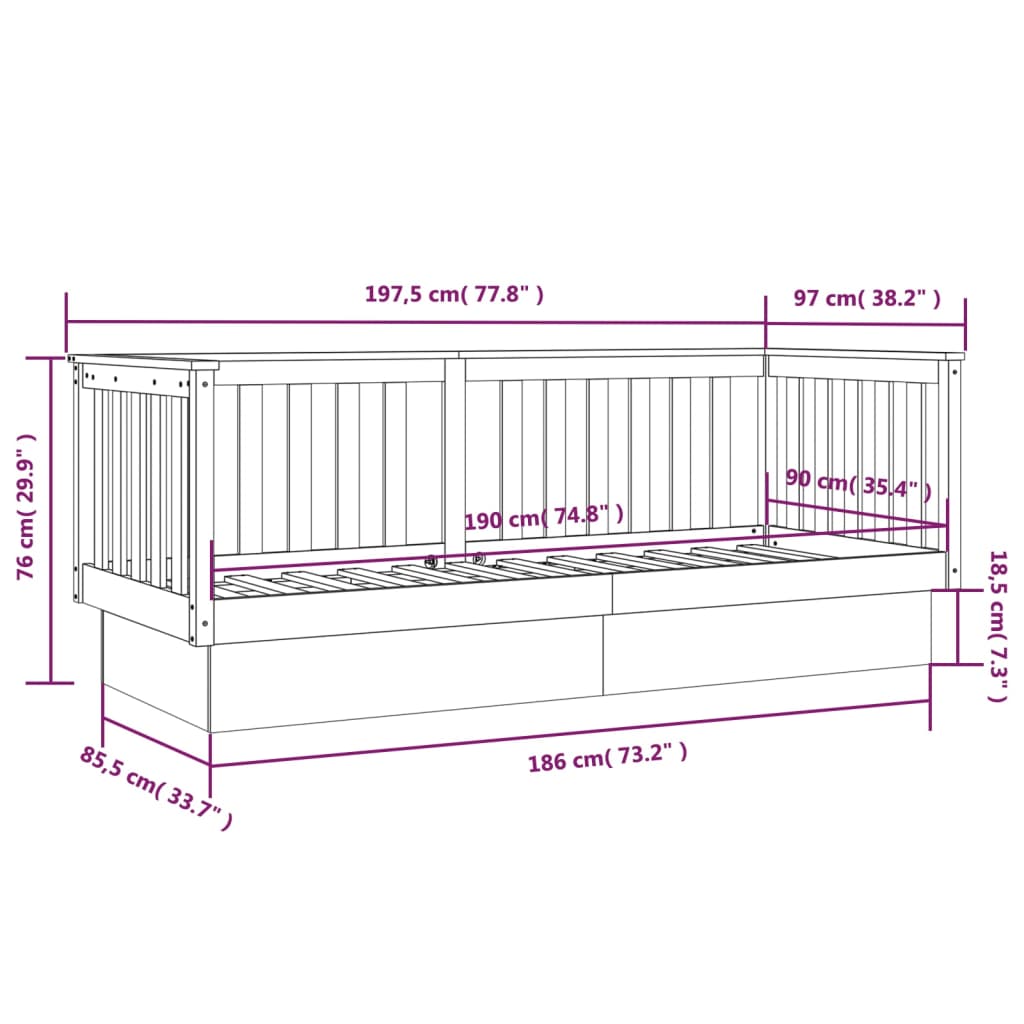 Dagseng svart 90x190 cm heltre furu