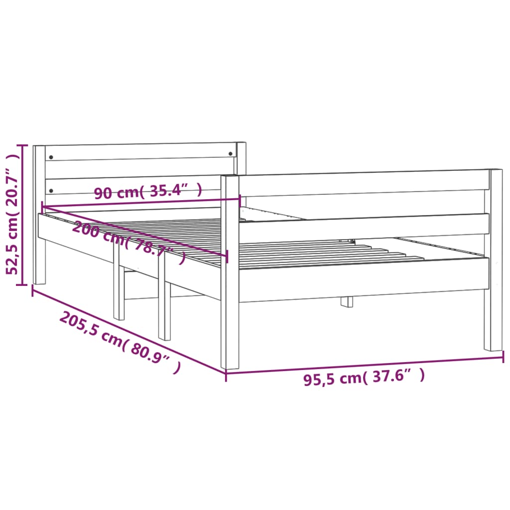 Sengeramme 90x200 cm heltre furu